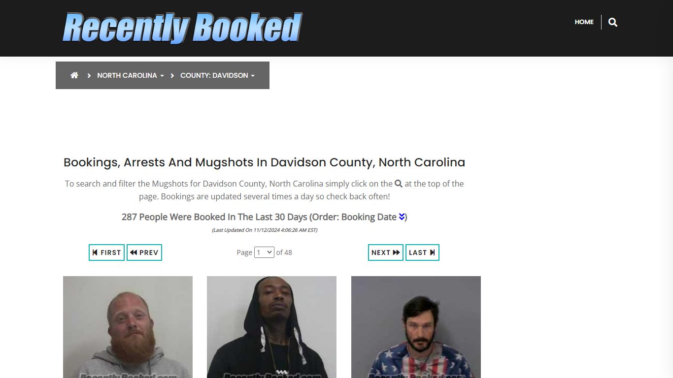 Bookings, Arrests and Mugshots in Davidson County, North Carolina